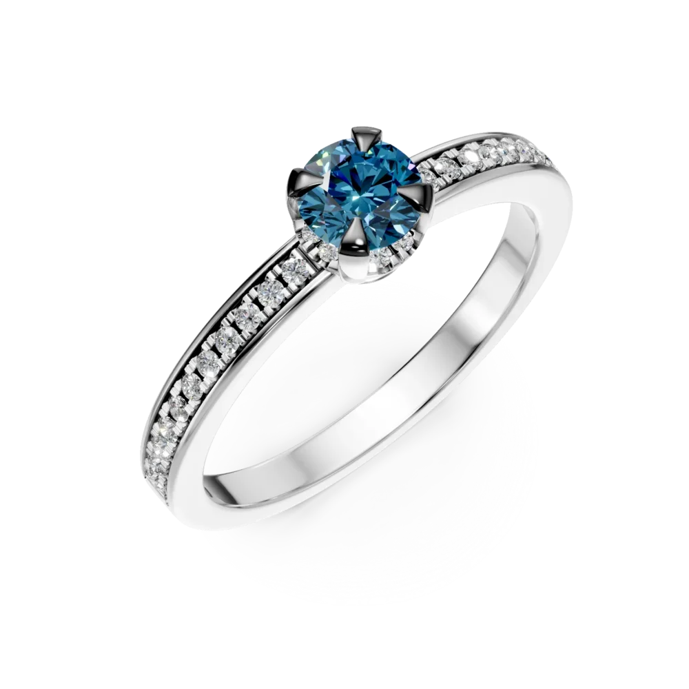 Inel de logodna din aur alb cu diamant albastru de 0.32ct si diamante transparente de 0.19ct