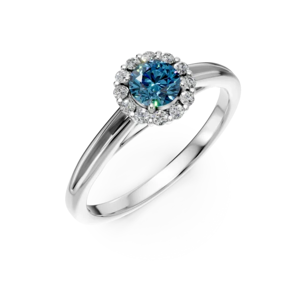 Inel de logodna din aur alb cu diamant albastru de 0.33ct si diamante de 0.1ct