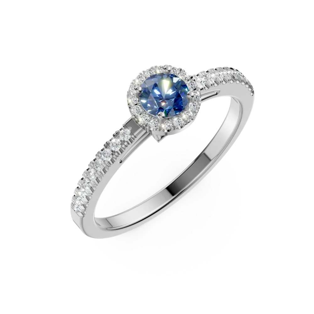 Inel de logodna din aur alb cu diamant albastru de 0.3ct si diamante transparente de 0.2ct