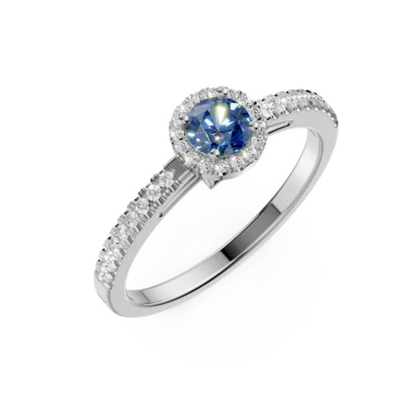 Inel de logodna din aur alb cu diamant albastru de 0.3ct si diamante transparente de 0.2ct