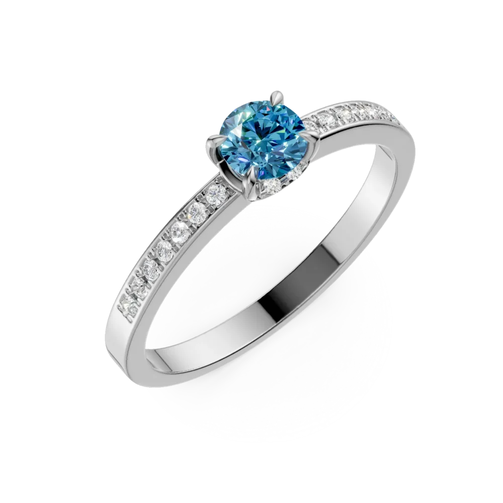 Inel de logodna din aur alb cu diamant albastru de 0.44ct si diamante de 0.2ct