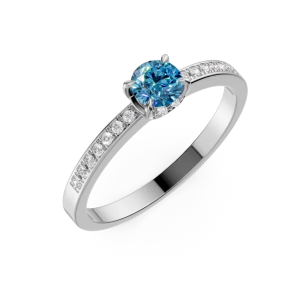 Inel de logodna din aur alb cu diamant albastru de 0.44ct si diamante de 0.2ct