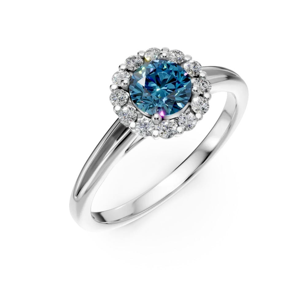 Inel de logodna din aur alb cu diamant albastru de 0.4ct si diamante de 0.18ct