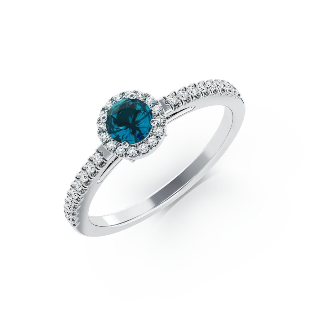 Inel de logodna din aur alb cu diamant albastru de 0.51ct si diamante transparente de 0.22ct