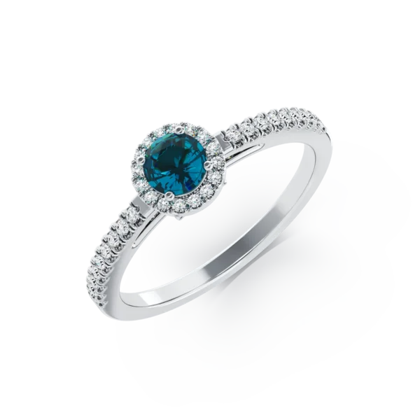 Inel de logodna din aur alb cu diamant albastru de 0.51ct si diamante transparente de 0.22ct