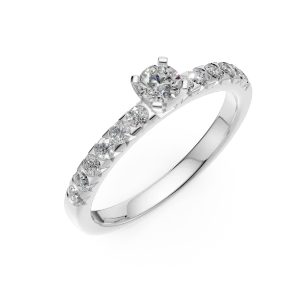 Inel de logodna din aur alb cu diamant de 0.15ct si diamante de 0.25ct