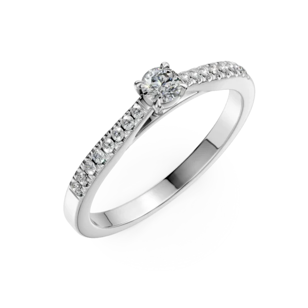 Inel de logodna din aur alb cu diamant de 0.19ct si diamante de 0.195ct