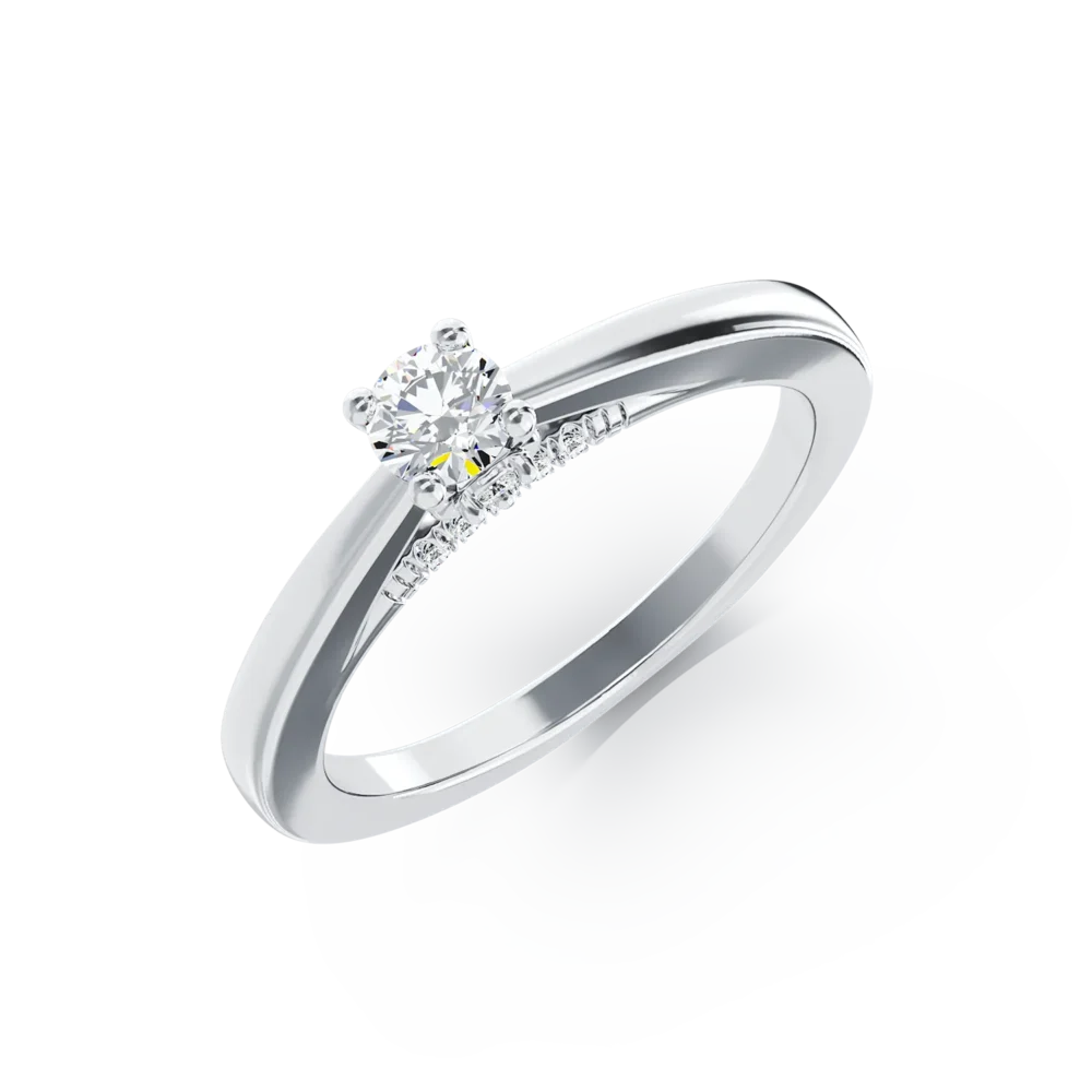 Inel de logodna din aur alb cu diamant de 0.1ct si diamante de 0.04ct