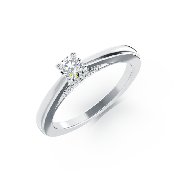 Inel de logodna din aur alb cu diamant de 0.1ct si diamante de 0.04ct