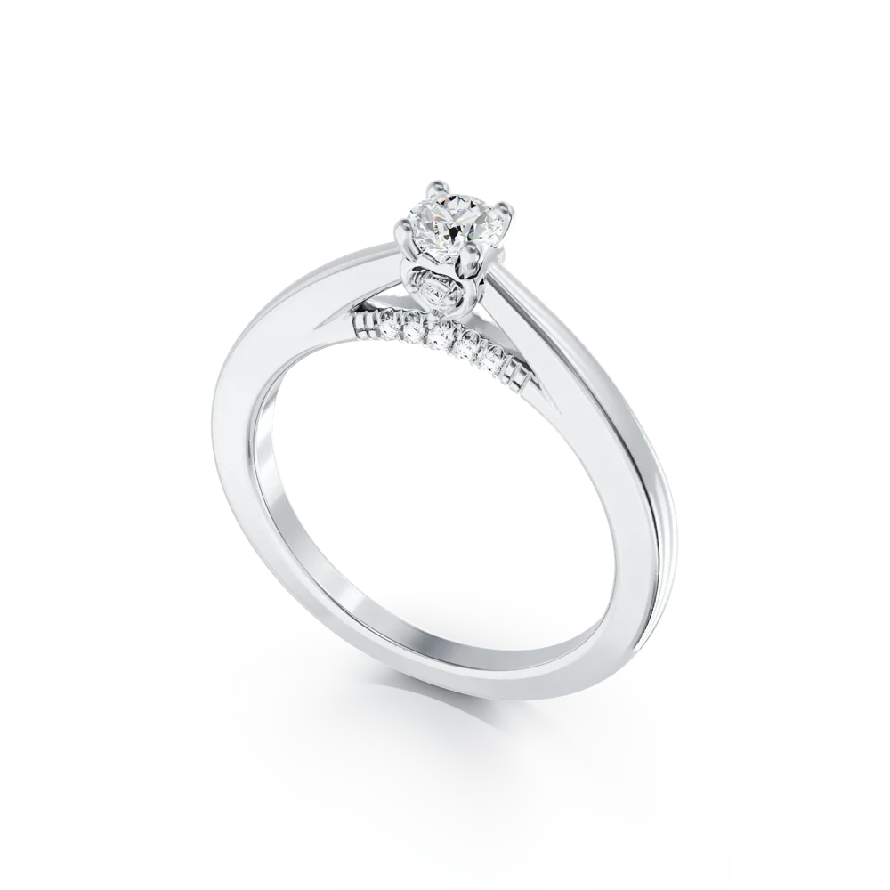 Inel de logodna din aur alb cu diamant de 0.1ct si diamante de 0.04ct - imagine 2