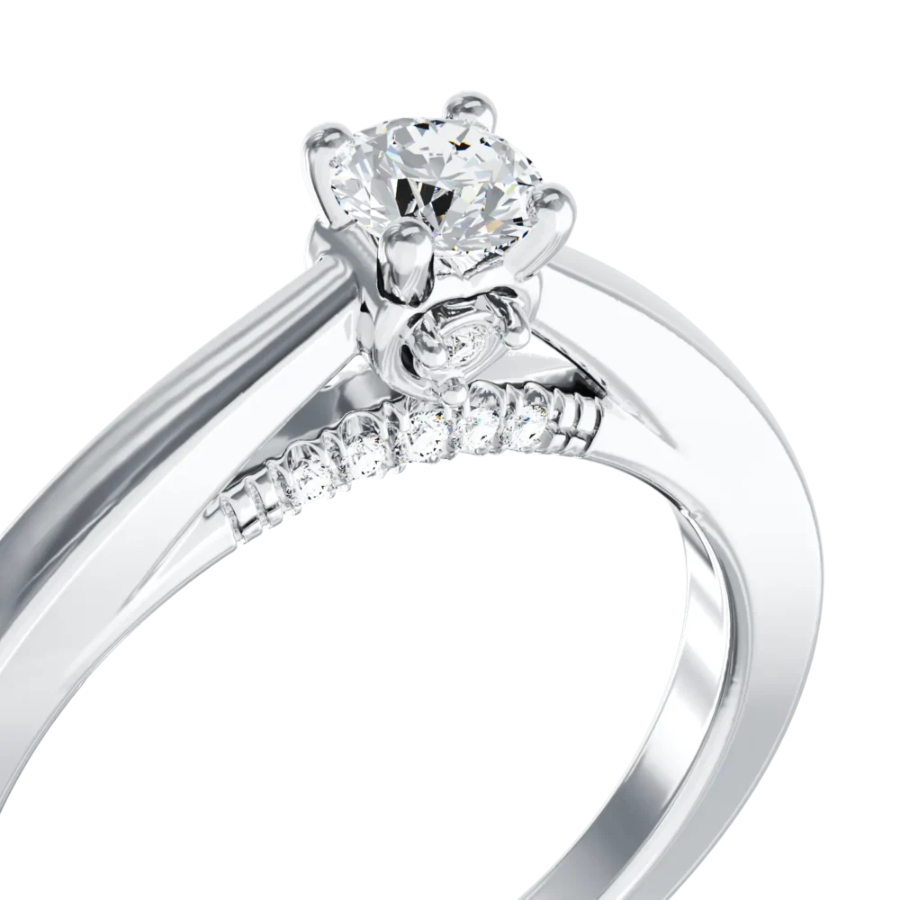 Inel de logodna din aur alb cu diamant de 0.1ct si diamante de 0.04ct - imagine 4