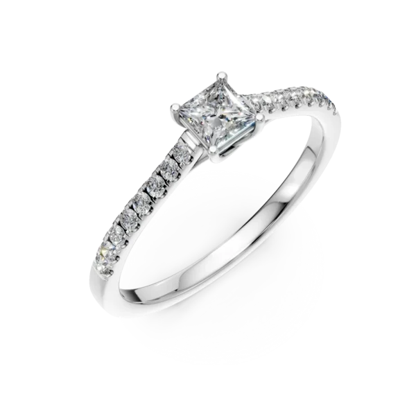 Inel de logodna din aur alb cu diamant princess de 0.2ct si diamante de 0.1ct