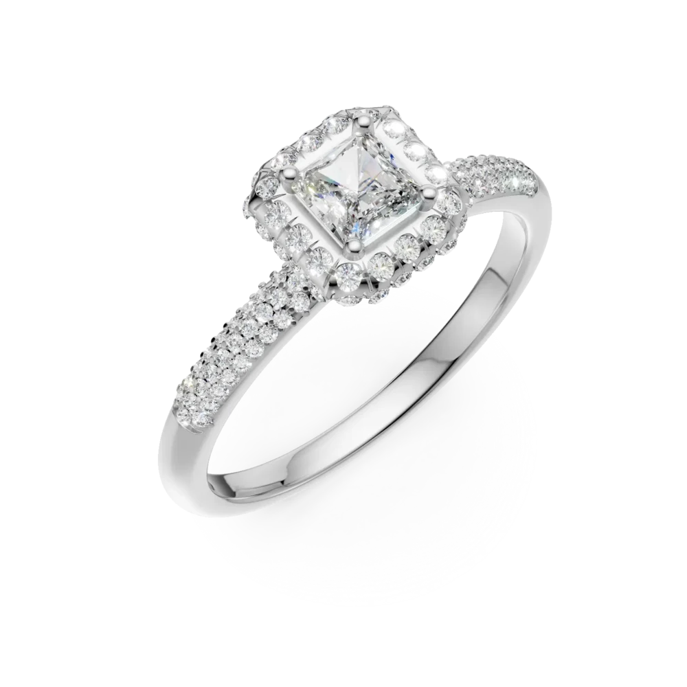 Inel de logodna din aur alb cu diamant princess de 0.2ct si diamante de 0.4ct