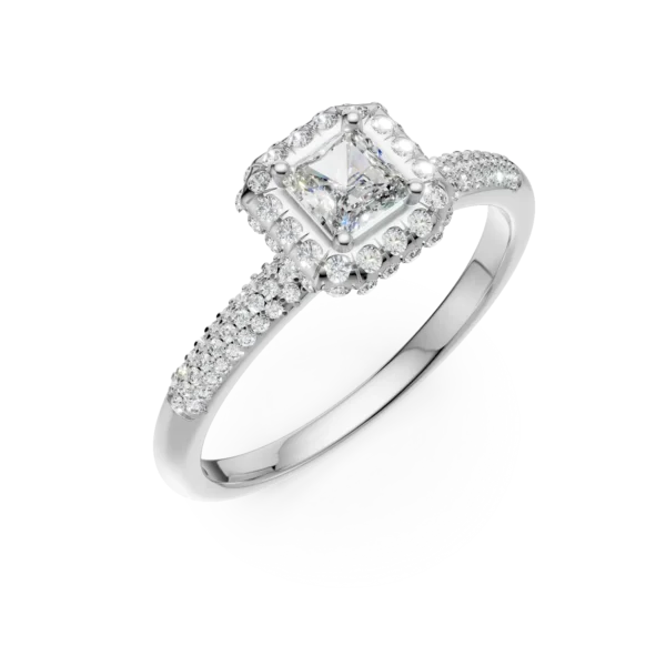 Inel de logodna din aur alb cu diamant princess de 0.2ct si diamante de 0.4ct