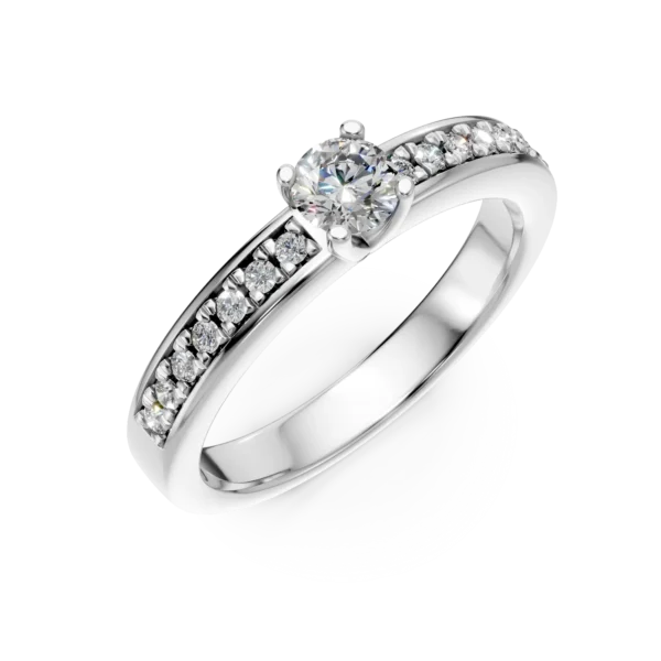 Inel de logodna din aur alb cu diamant de 0.3ct si diamante de 0.08ct