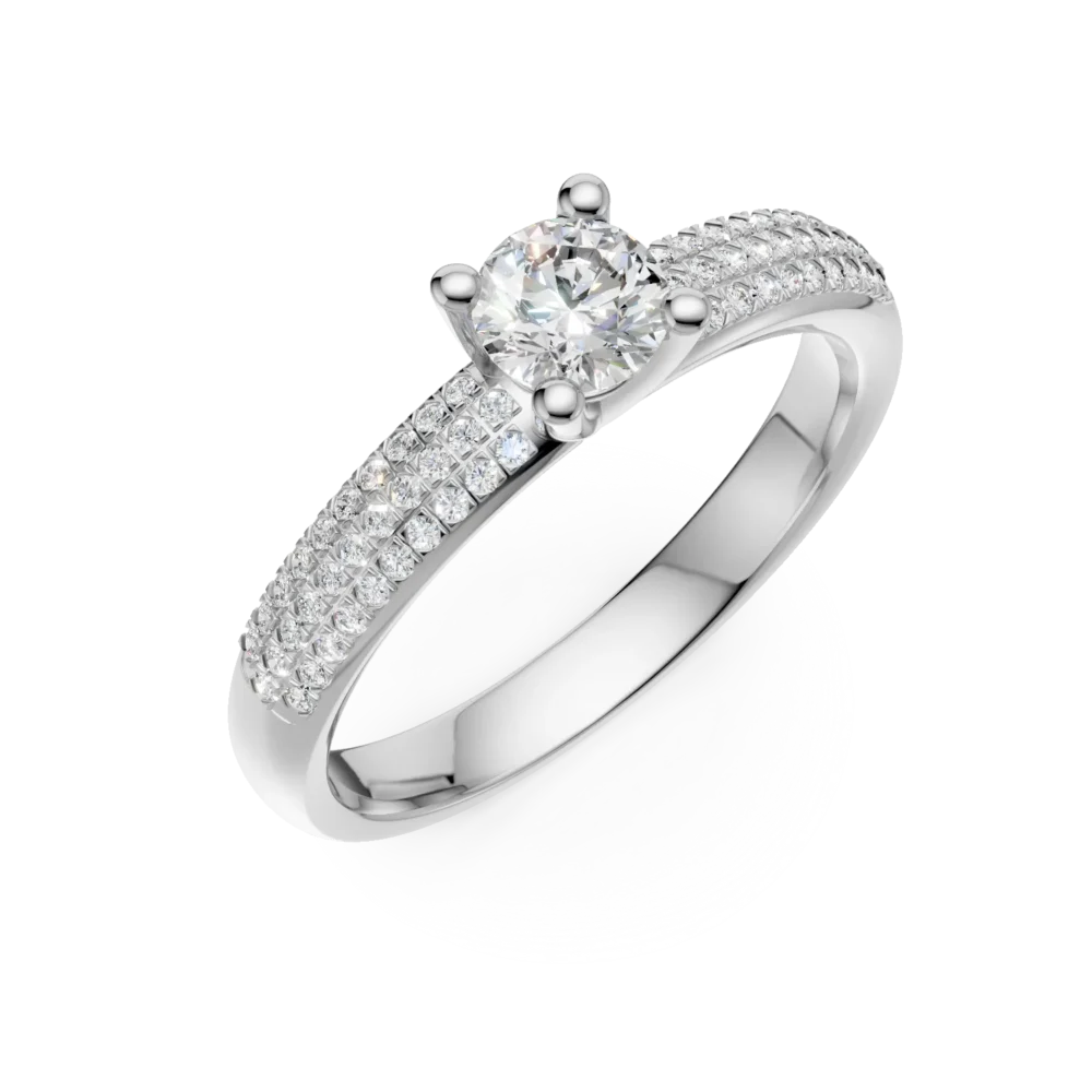 Inel de logodna din aur alb cu diamant de 0.3ct si diamante de 0.27ct