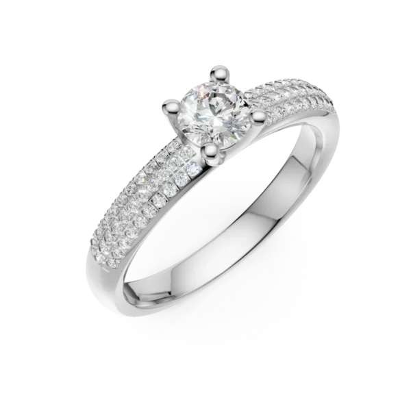 Inel de logodna din aur alb cu diamant de 0.3ct si diamante de 0.27ct