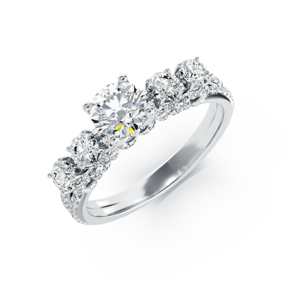 Inel de logodna din aur alb cu diamant de 0.63ct si diamante de 0.82ct