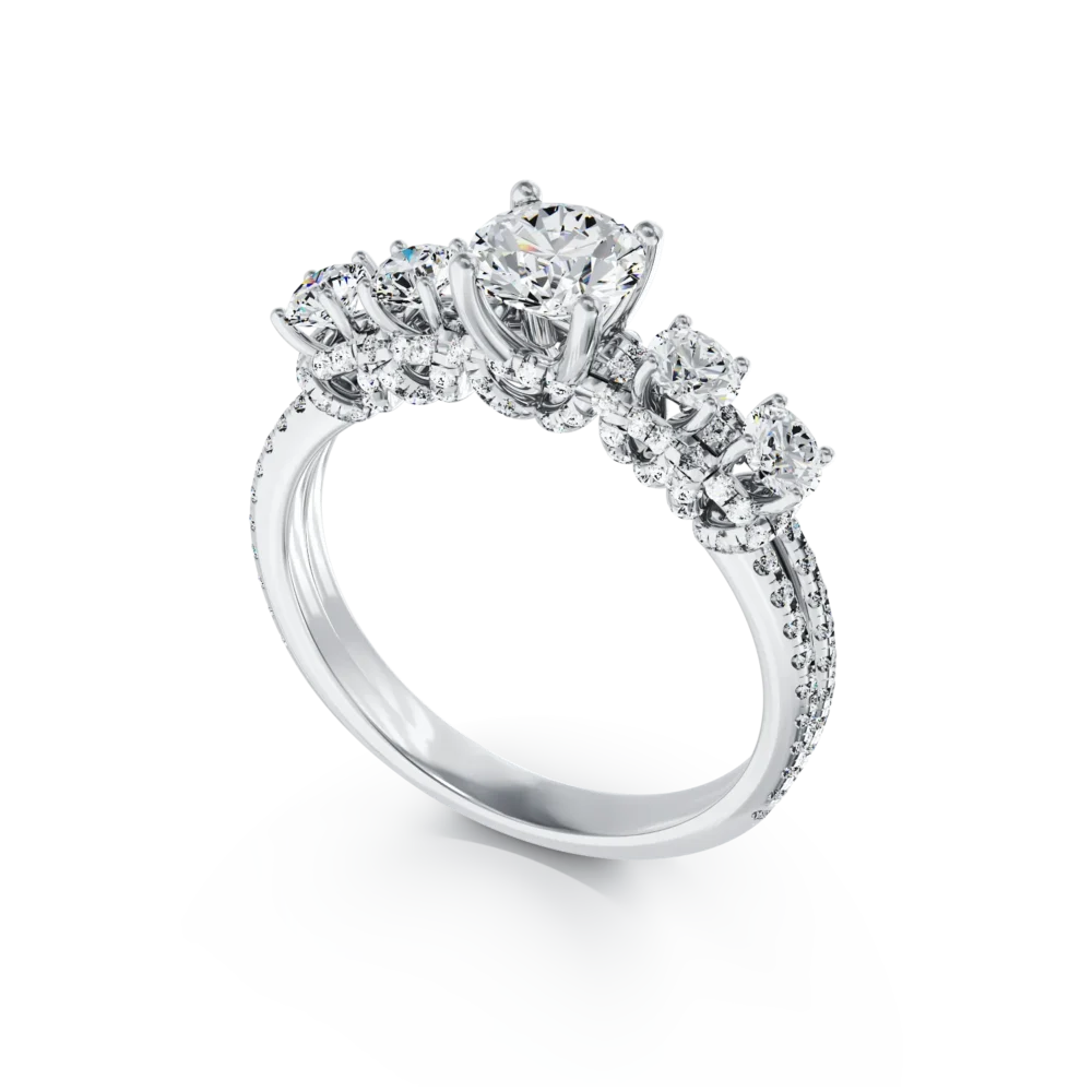 Inel de logodna din aur alb cu diamant de 0.63ct si diamante de 0.82ct - imagine 2