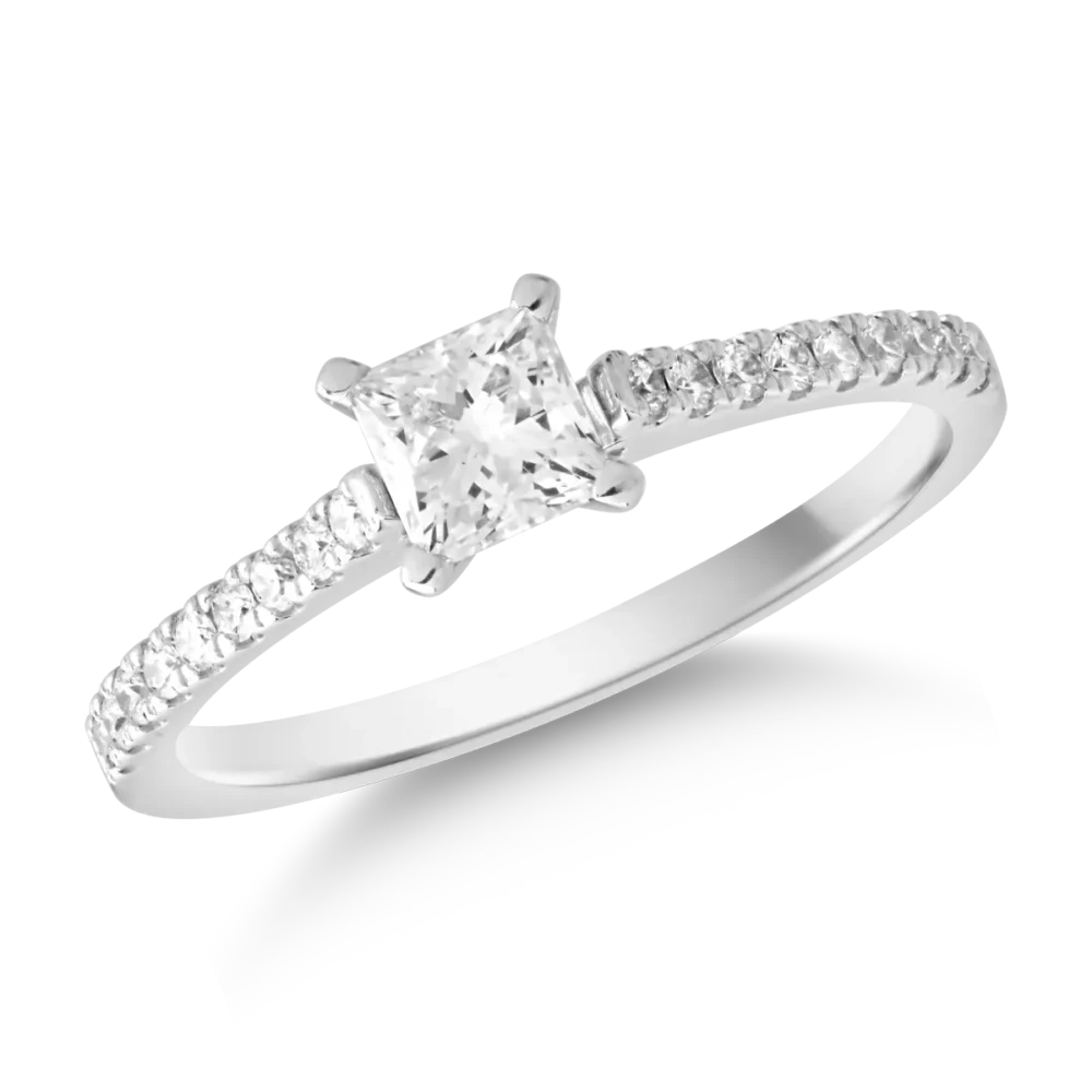 Inel de logodna din aur alb cu diamant de 0.6ct si diamante de 0.18ct