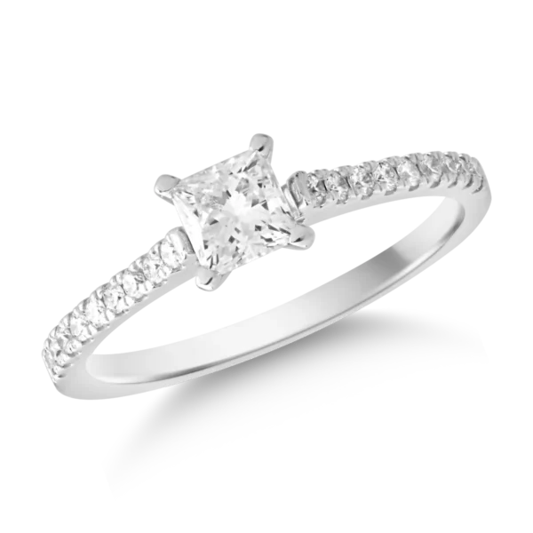 Inel de logodna din aur alb cu diamant de 0.7 si diamante de 0.18ct