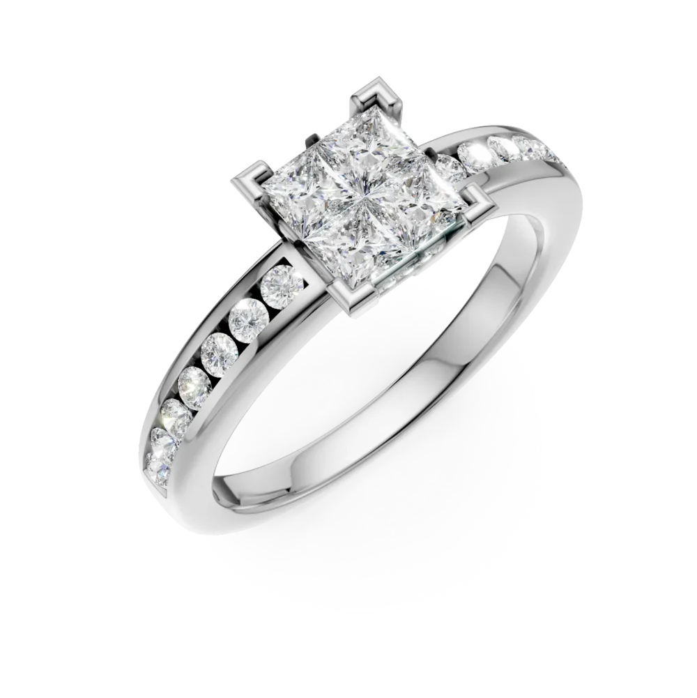 Inel de logodna din aur alb cu diamant princess de 0.5ct si diamante de 0.2ct