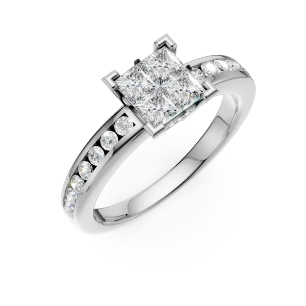 Inel de logodna din aur alb cu diamant princess de 0.5ct si diamante de 0.2ct