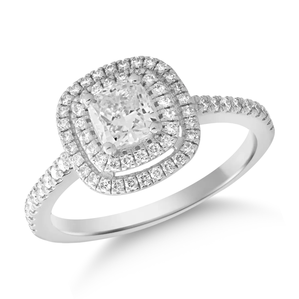 Inel de logodna din aur alb cu diamant cushion de 0.7ct si diamante de 0.3ct