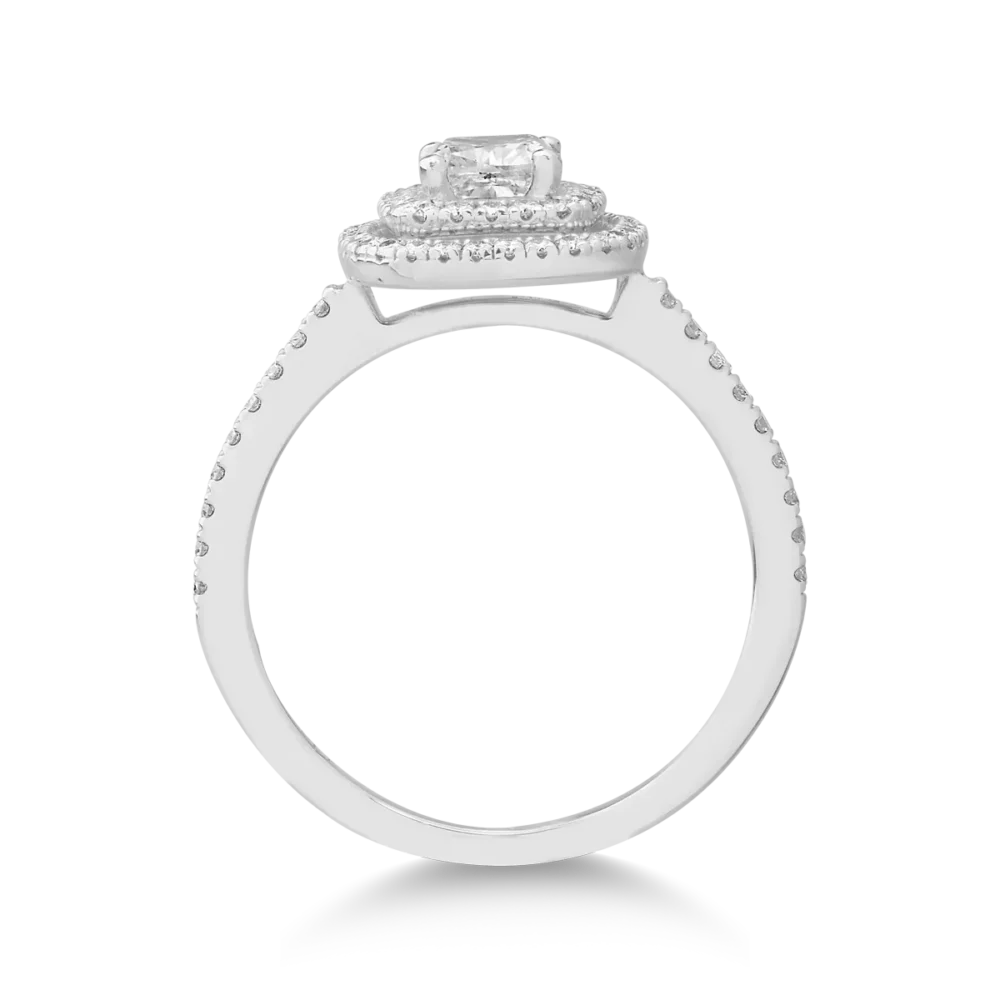 Inel de logodna din aur alb cu diamant cushion de 0.7ct si diamante de 0.3ct - imagine 2
