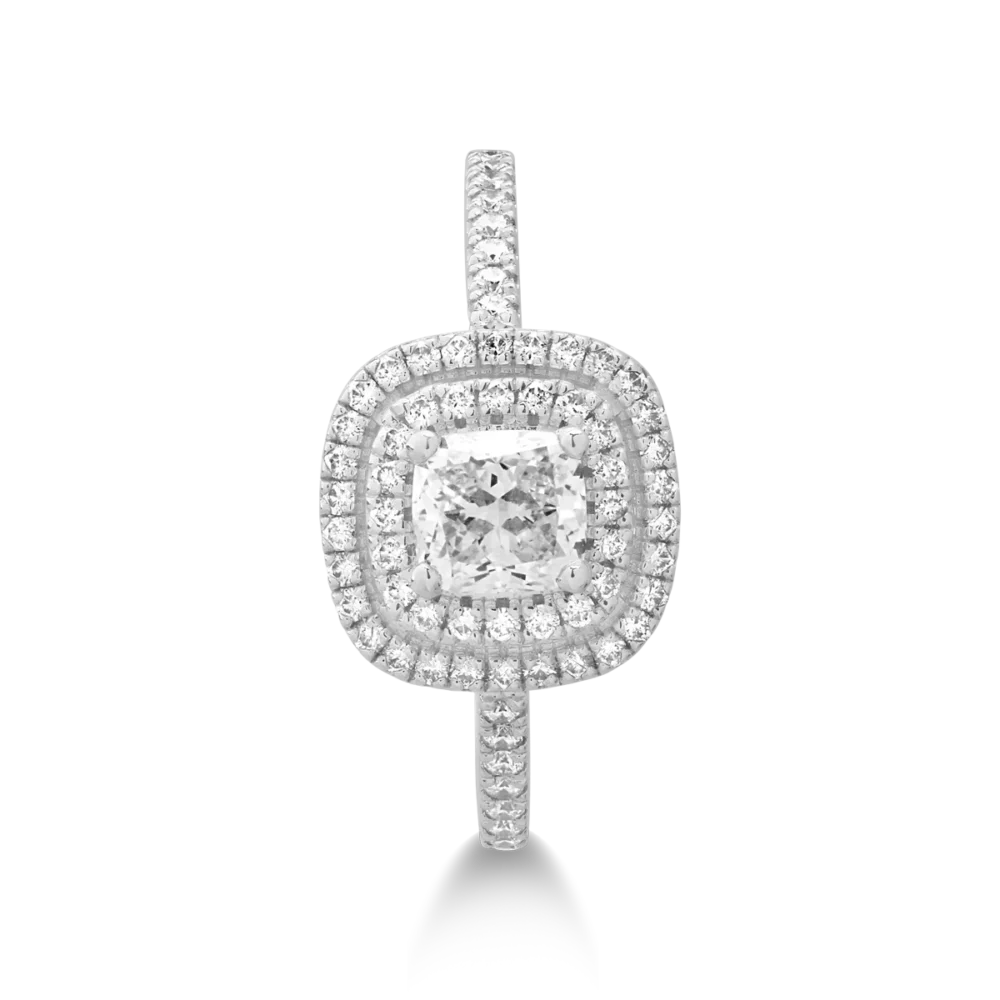 Inel de logodna din aur alb cu diamant cushion de 0.7ct si diamante de 0.3ct - imagine 3