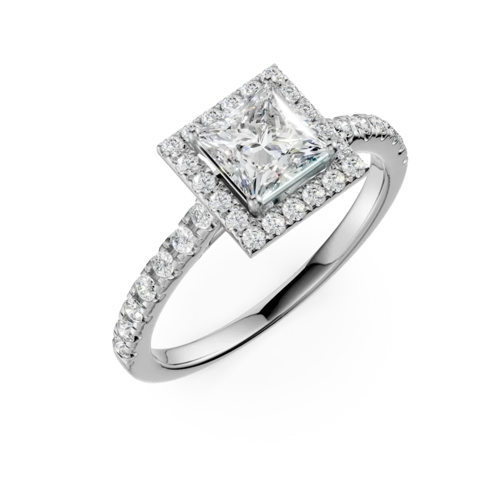 Inel de logodna din aur alb cu diamant de 0.8ct si diamante de 0.38ct