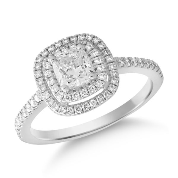Inel de logodna din aur alb cu diamant cushion de 0.9ct si diamante de 0.3ct