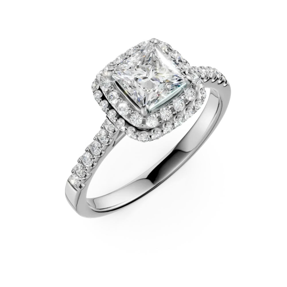 Inel de logodna din aur alb cu diamant de 1.01ct si diamante de 0.39ct