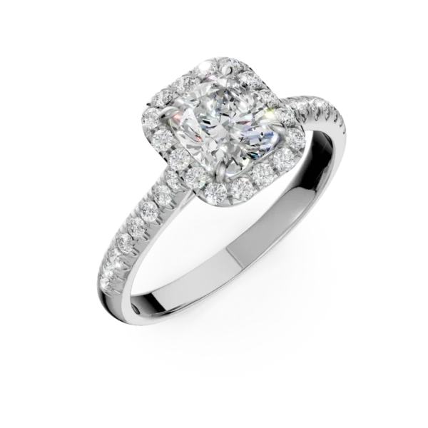 Inel de logodna din aur alb cu diamant cushion de 1ct si diamante de 0.2ct