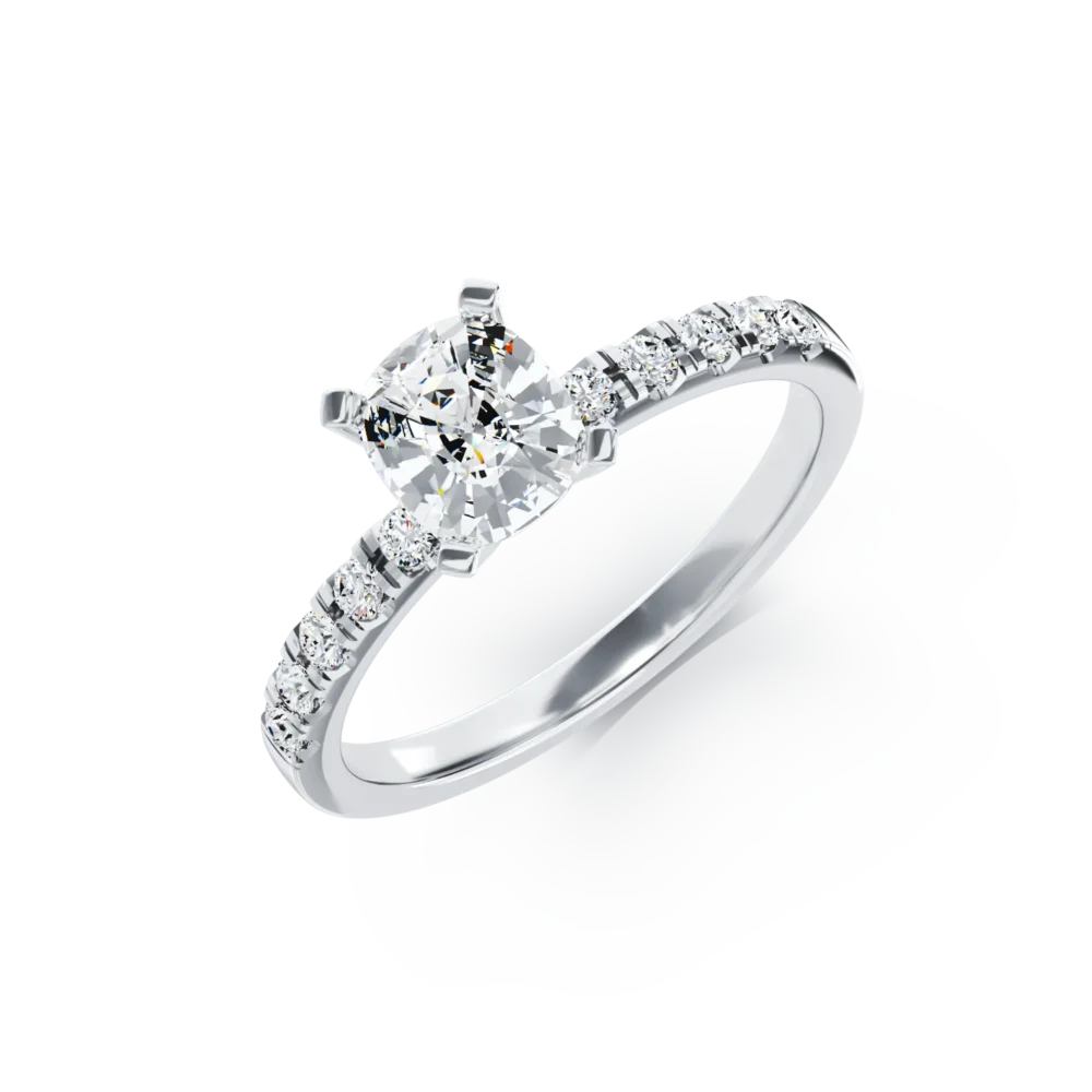 Inel de logodna din aur alb cu diamant de 1.03ct si diamante de 0.19ct