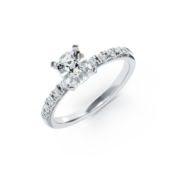 Inel de logodna din aur alb cu diamant de 1.03ct si diamante de 0.19ct