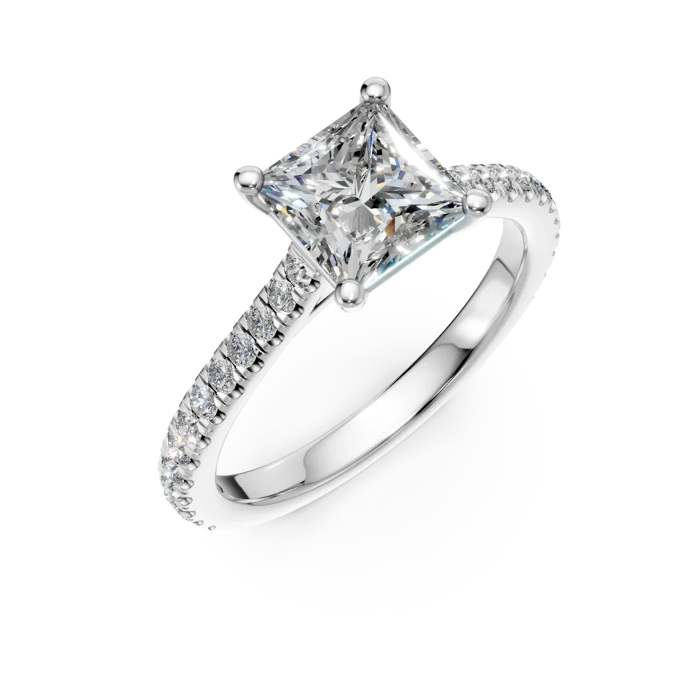 Inel de logodna din aur alb cu diamant princess de 1.5ct si diamante de 0.33ct