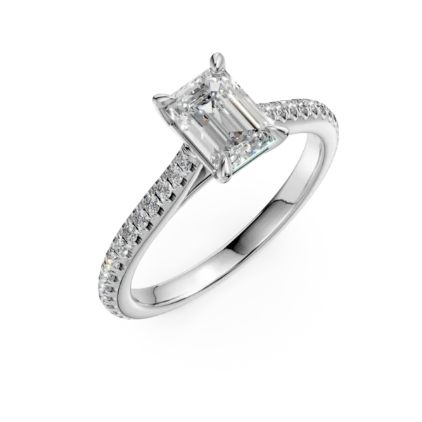 Inel de logodna din aur alb cu diamant emerald de 1ct si diamante de 0.2ct