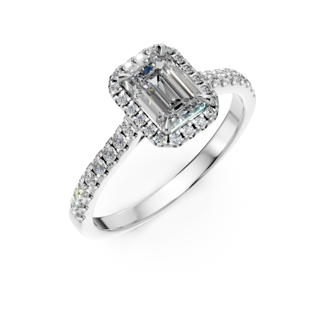 Inel de logodna din aur alb cu diamant baguette de 1ct si diamante de 0.2ct