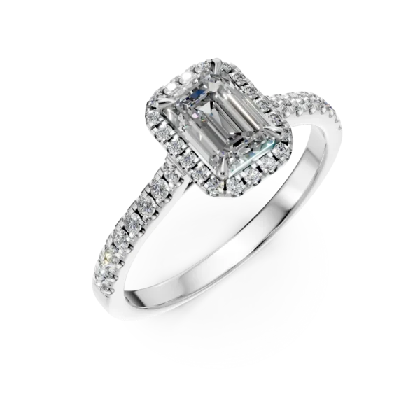 Inel de logodna din aur alb cu diamant baguette de 1ct si diamante de 0.2ct