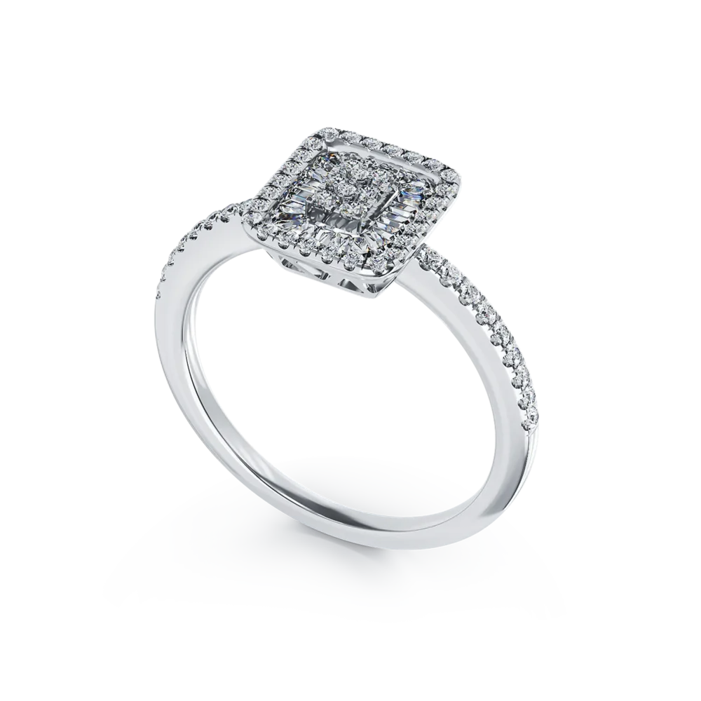 Inel de logodna din aur alb cu diamante baguette si rotunde de 0.2ct - imagine 2