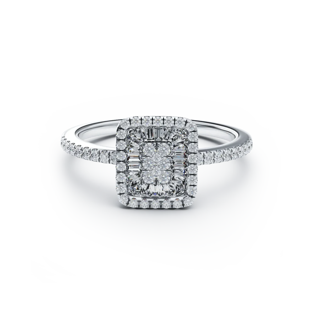 Inel de logodna din aur alb cu diamante baguette si rotunde de 0.2ct - imagine 3