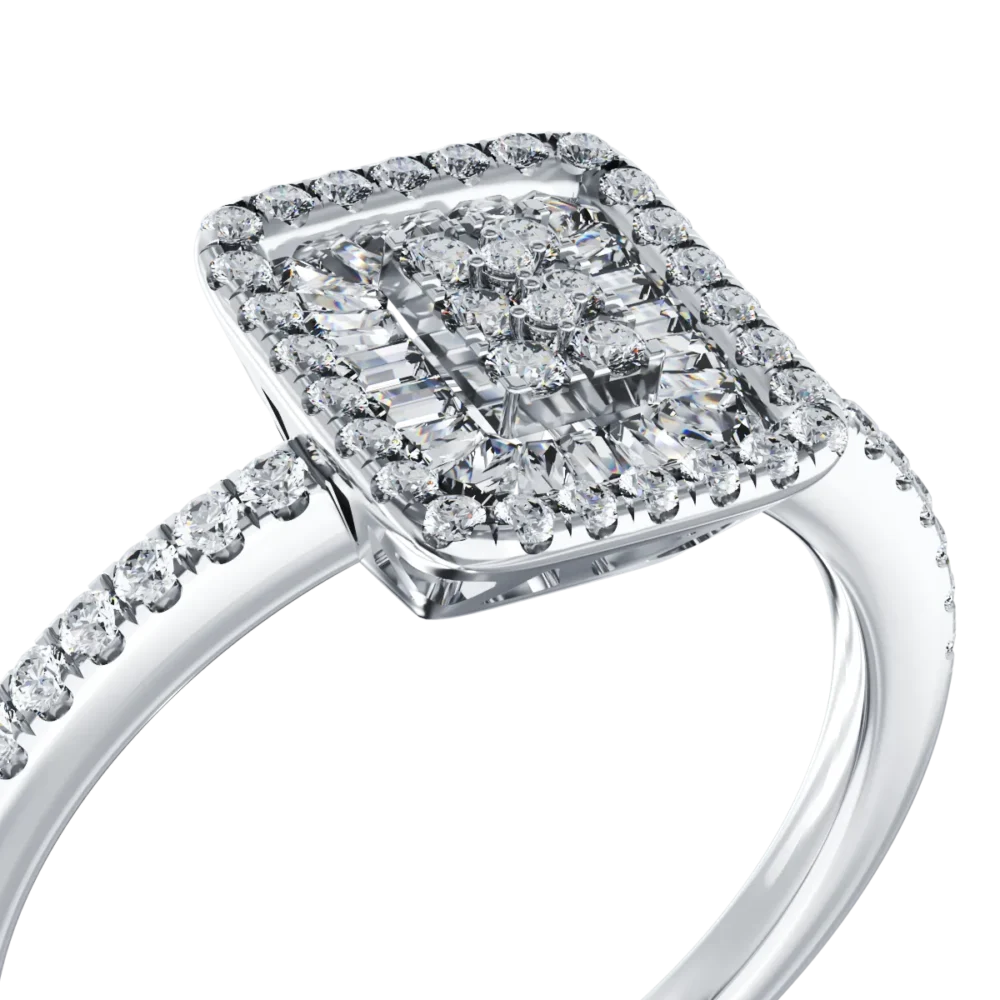 Inel de logodna din aur alb cu diamante baguette si rotunde de 0.2ct - imagine 4