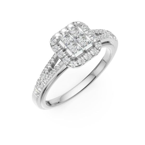 Inel de logodna din aur alb cu diamante princess si rotunde de 0.5ct