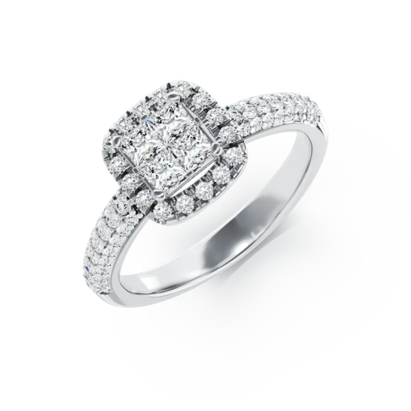 Inel de logodna din aur alb cu diamante princess si rotunde de 0.5ct