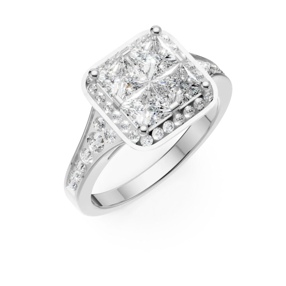 Inel de logodna din aur alb cu diamante princess de 0.5ct si diamante de 0.3ct