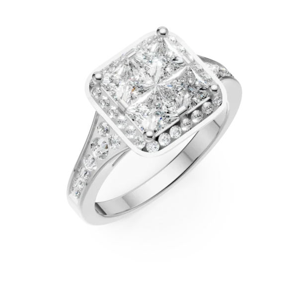 Inel de logodna din aur alb cu diamante princess de 0.5ct si diamante de 0.3ct