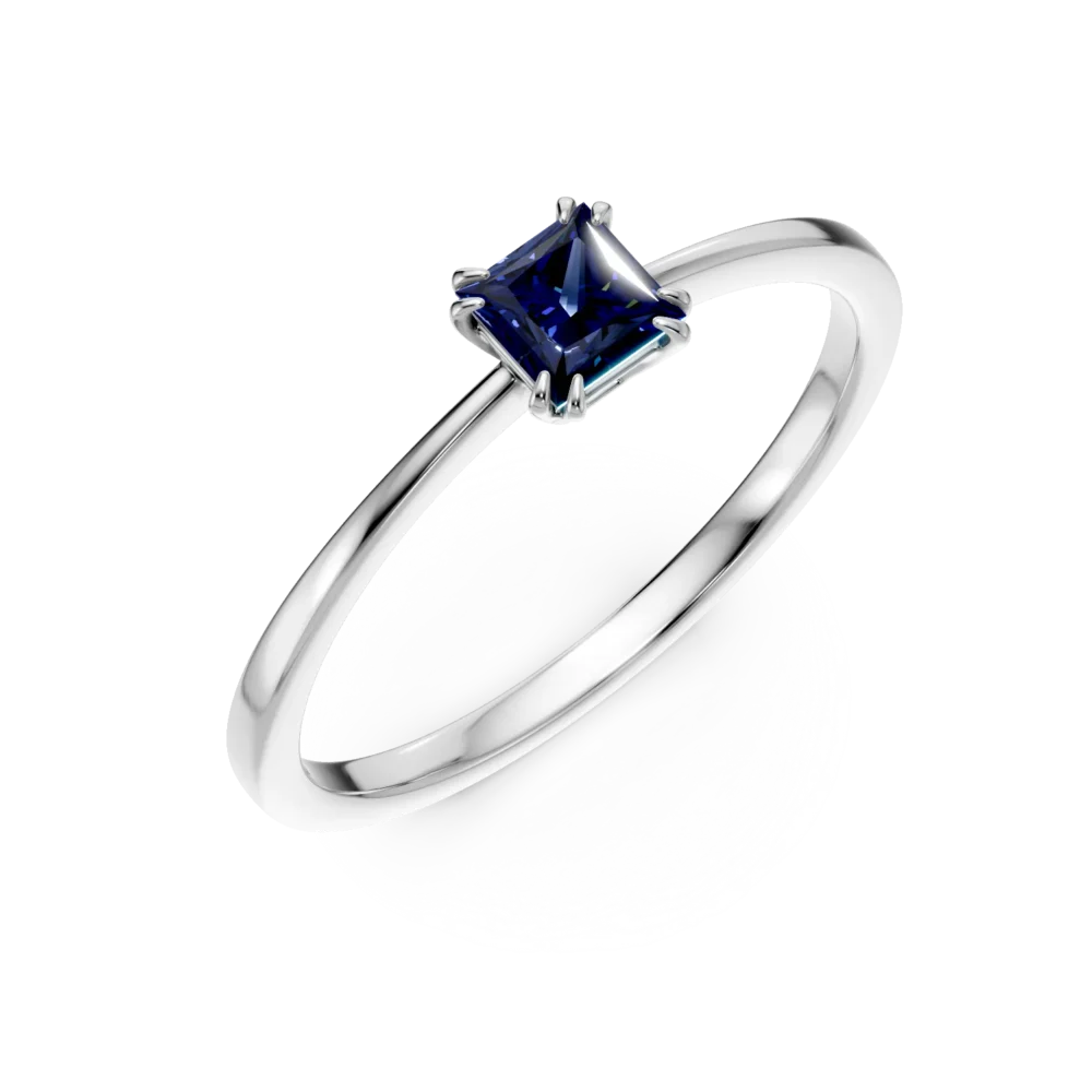 Inel de logodna din aur alb cu safir princess de 0.3ct