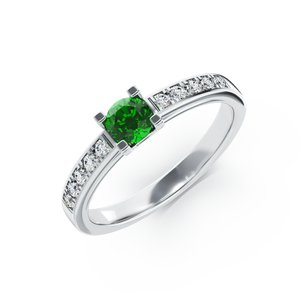 Inel de logodna din aur alb cu smarald de 0.25ct si diamante de 0.15ct