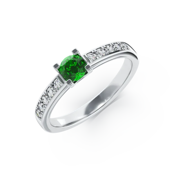 Inel de logodna din aur alb cu smarald de 0.25ct si diamante de 0.15ct